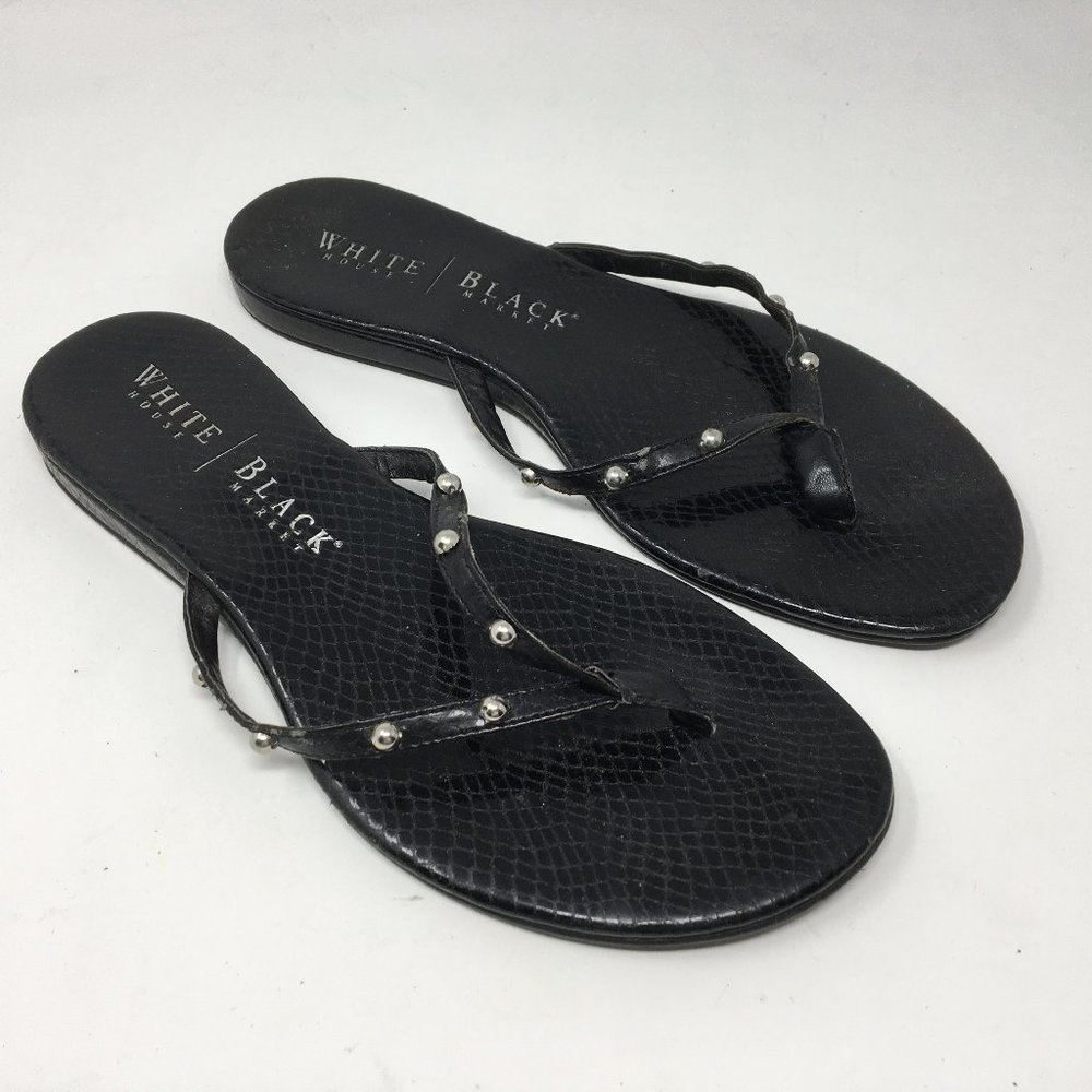 White House Black Market Sandals 6 Thongs Flip Flops Studded Faux Leather Thin